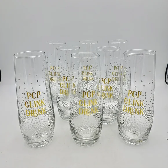 Set of 8 Pop Clink Drink Stemless Champagne Flutes Gold Bubble Glasses New Year - Picture 1 of 1